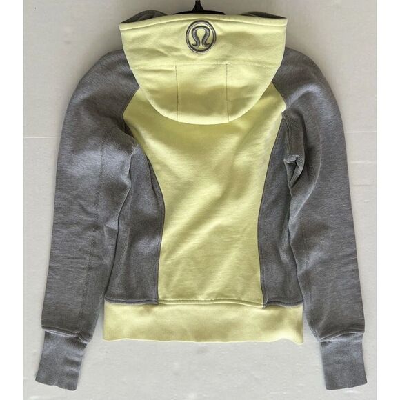 Lululemon Women Sz 2 Hoodie Yellow Gray Sweatshirt Jacket Full Zip Scuba - Picture 5 of 9
